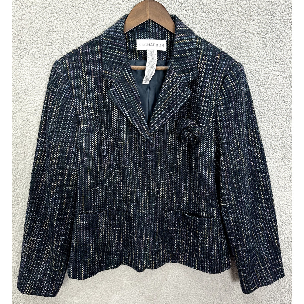 Sag Harbor Blue Tweed Blazer Womens 18 Vintage Old Money Quiet Luxury Career‎